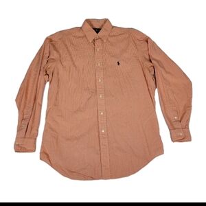 Ralph Lauren Mens Yarmouth 100% Cotton Dress Shirt Sz 15 1/2  34 Orange Gingham